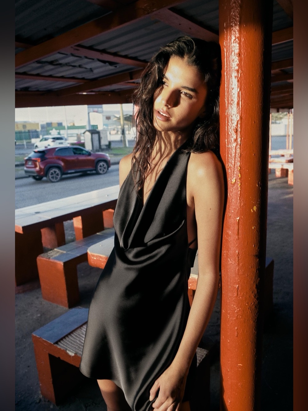 Zara Black satin halter dress